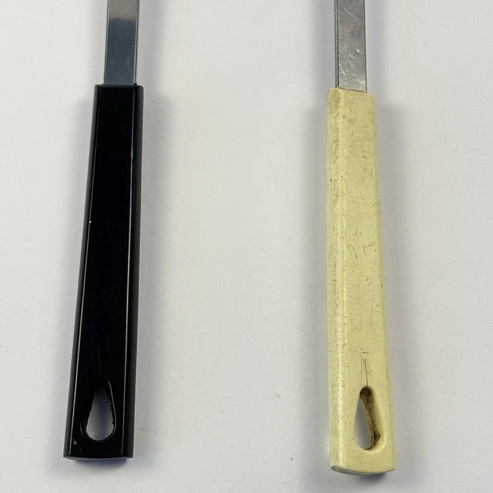 Kaylan Stainless Steel Black Handle Meat Fork And White Handle Ladle Retro